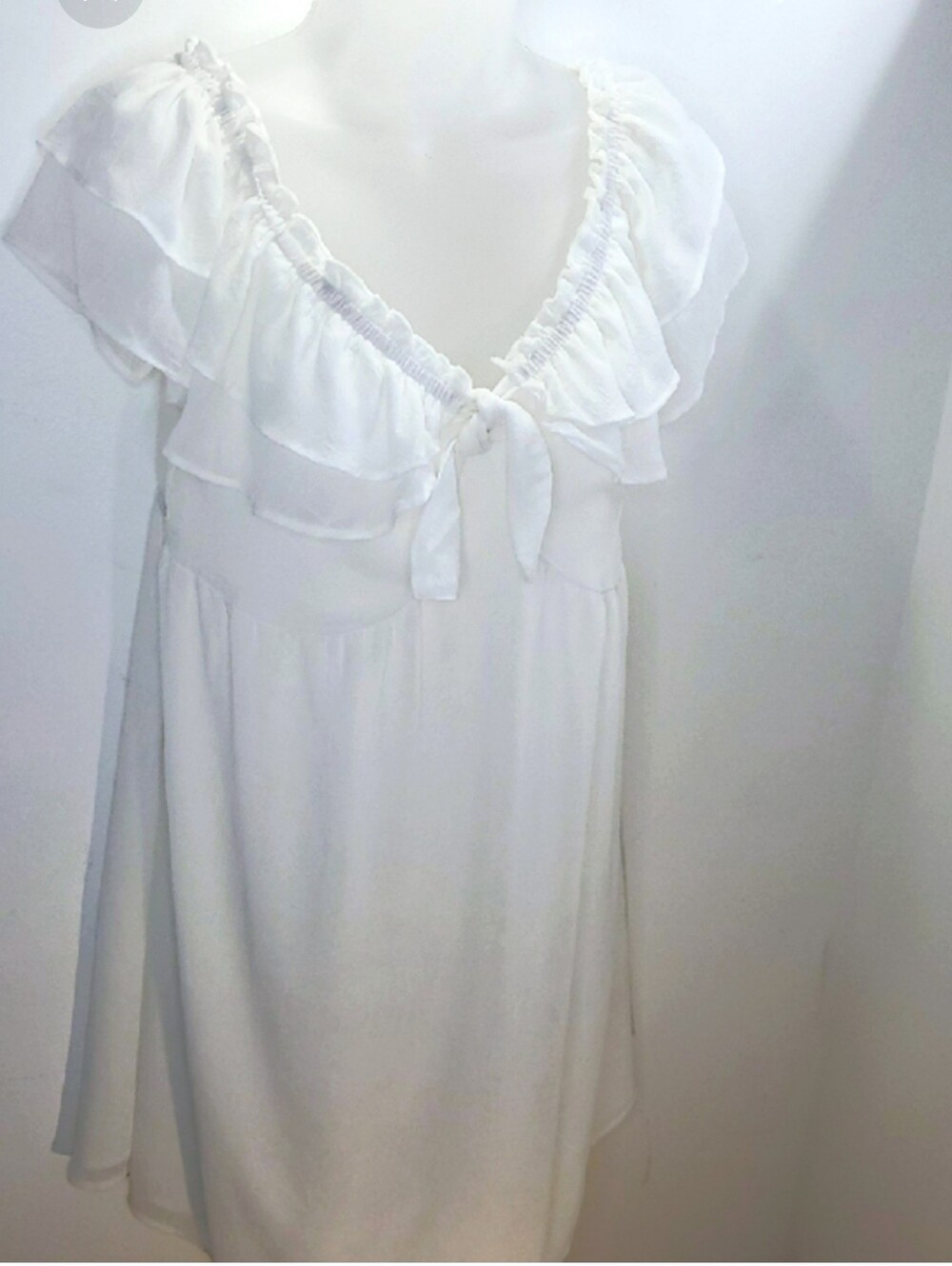 Women's White Midi Ruffle-Trim Dress